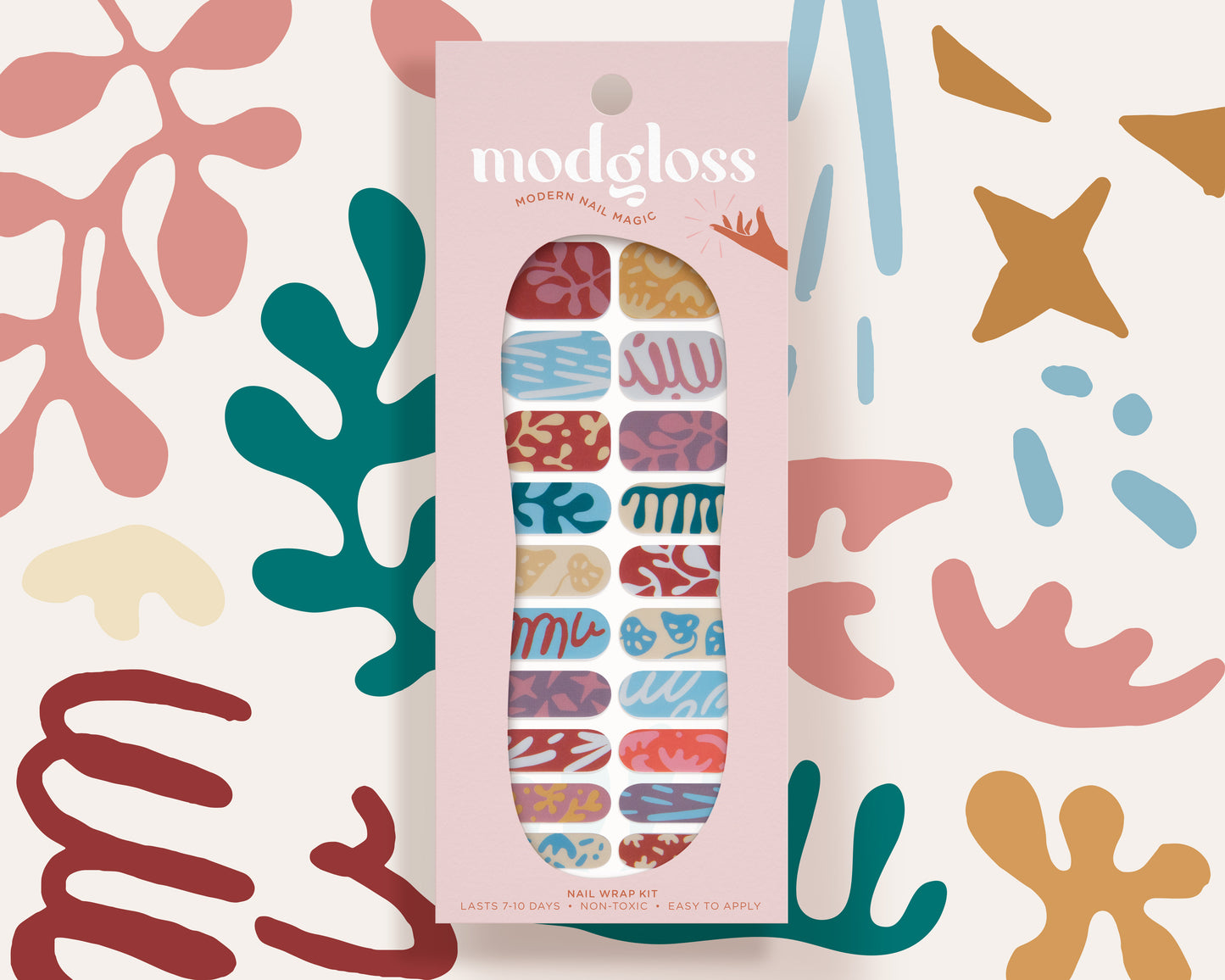 a pink package with colorful designs on it