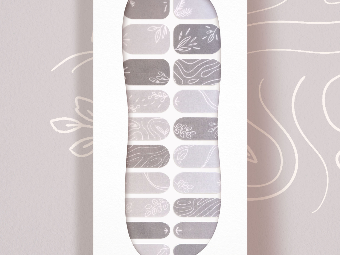 “Whispering Willow” Minimalist Elegant Gray Leaf Nail Wrap Kit