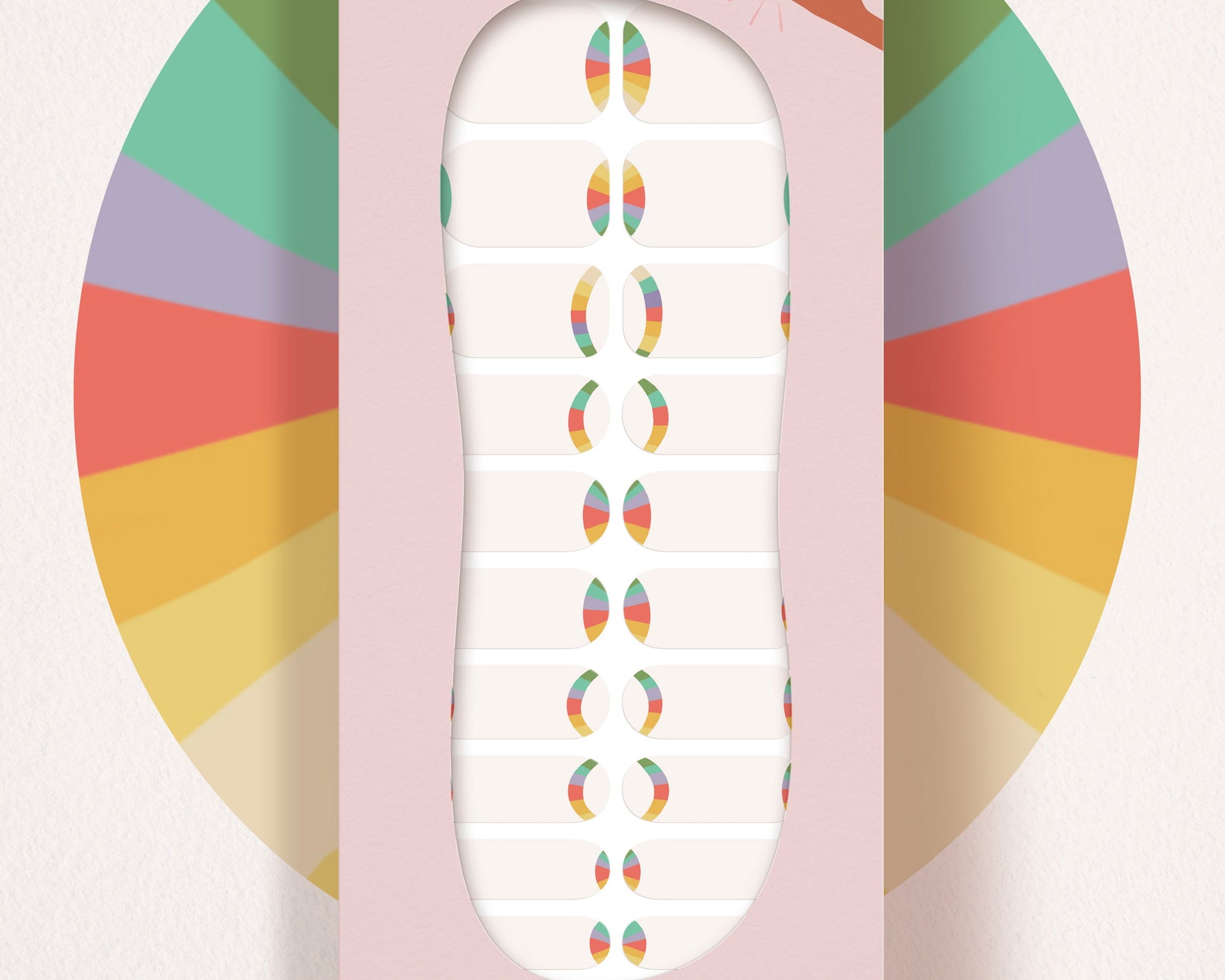 a paper cut out of a foot with a rainbow background