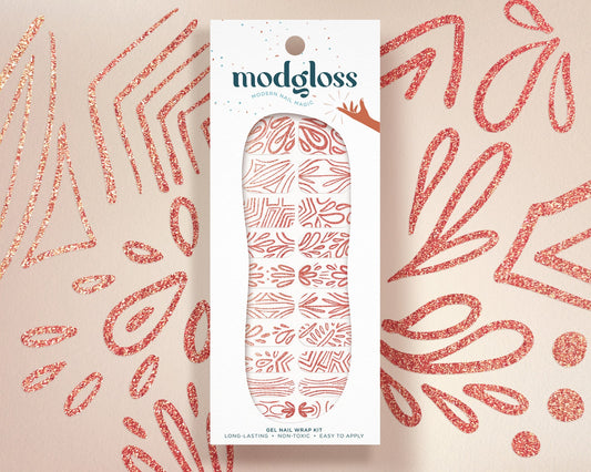 'Bronze Age Queen' Rose Gold Metallic Line Art Henna Transparent Nail Wrap Kit