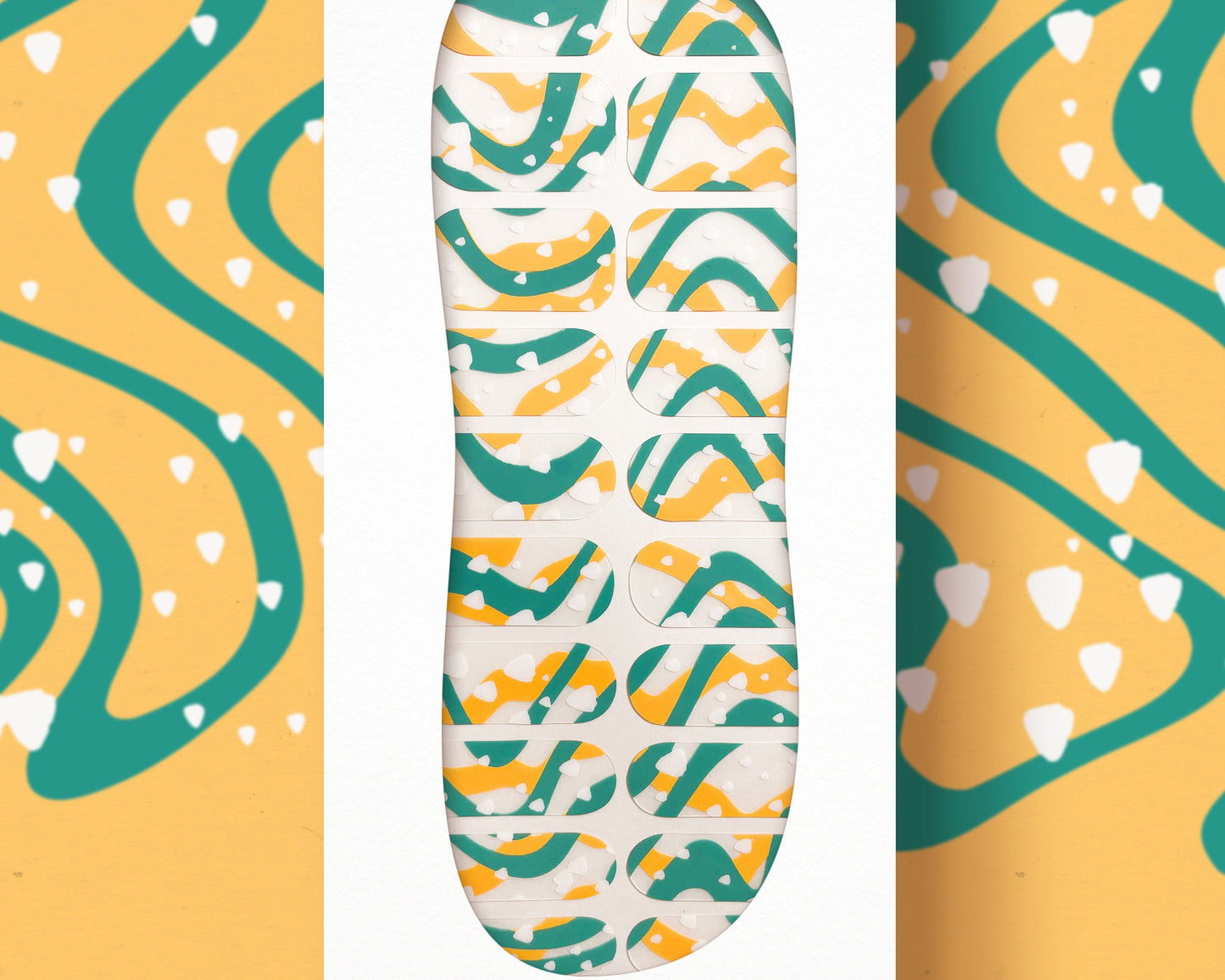 Miami Waves Artistic Transparent Nail Strip Kit in Teal and Yellow